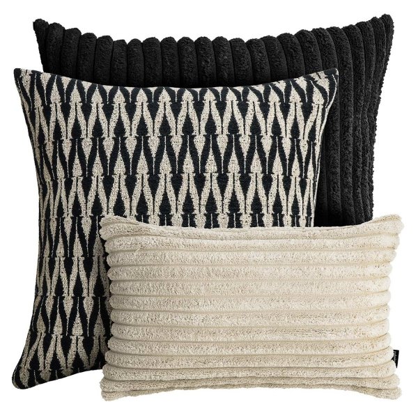 Black-Beige Decorative Pillow Set - Cord