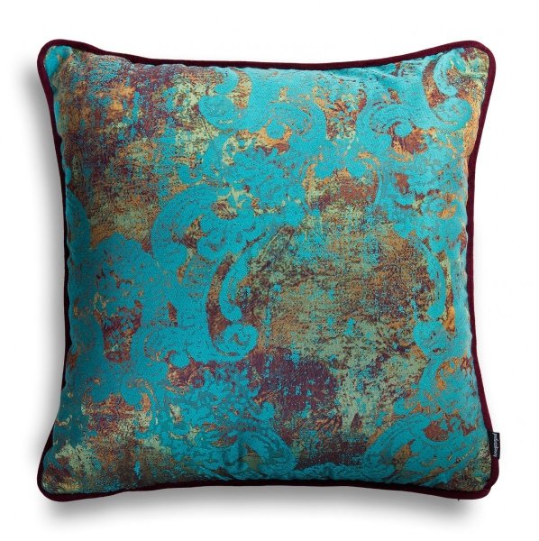 Turquoise and Burgundy Decorative Pillow Gold 40x40