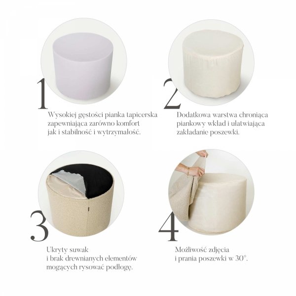 Large Round Beige Pouf CORD Slim 60x30