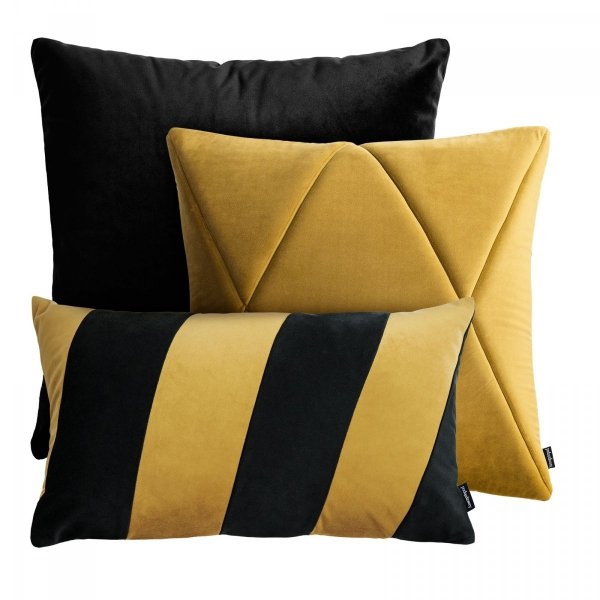 Black-Gold Decorative Pillow Set Touch+Stripes