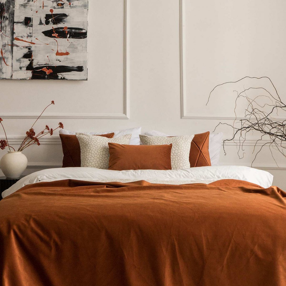 Copper-White Set of 5 Decorative Bedroom Pillows - Touch