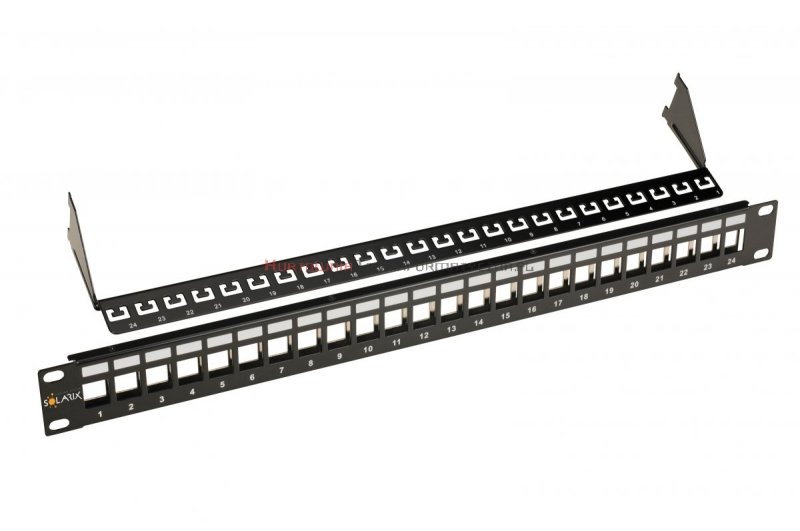 SOLARIX Patch Panel modularny 24 porty nieobsadzone, wsporniki, czarny 1U