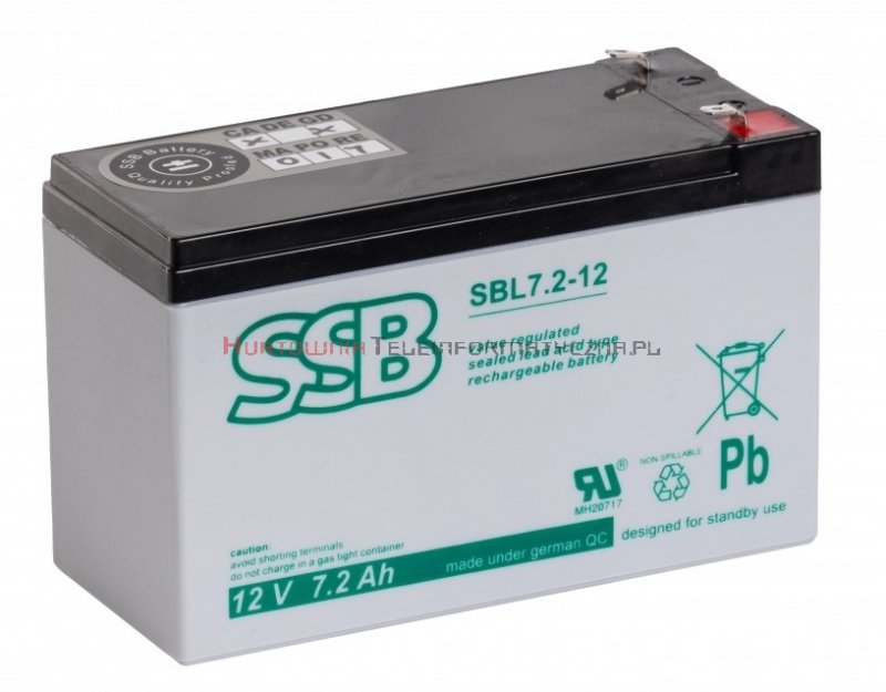 SSB Akumulator  SBL 12V 7,2Ah, przyłącze F2 6,3 mm  (10-12 lat) 