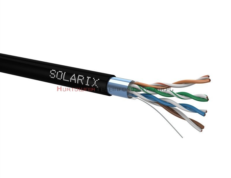 SOLARIX kabel F/UTP, drut, zewnętrzny suchy, czarny, kat.5e - 305m