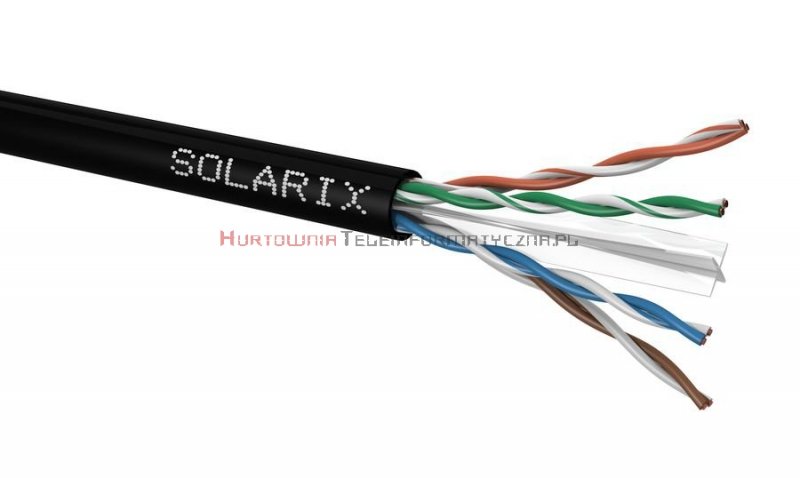 SOLARIX kabel U/UTP, drut, zewnętrzny suchy, czarny, kat.6 - 500m
