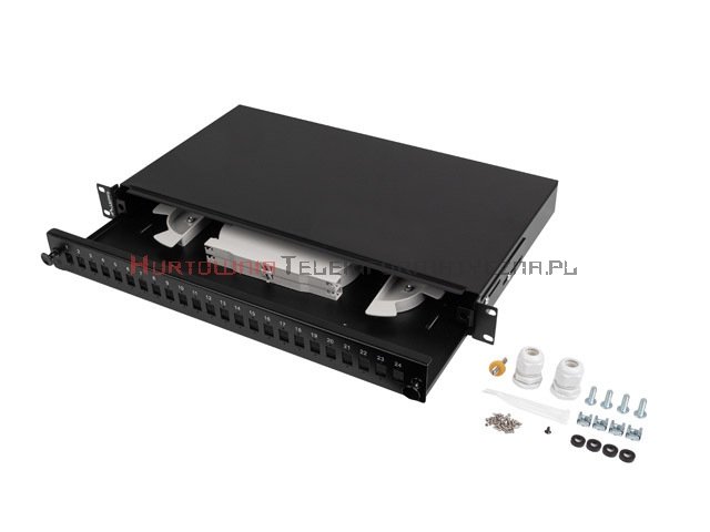 Lanberg Panel / Przełącznica światłowodowa 1U 19&quot; 24xSC Simplex, wysuwana, czarna