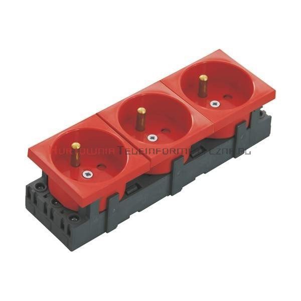 JAVEL gniazdo elektryczne 3x230 z uziemieniem, czerwone 135x45 6mod. + klucze