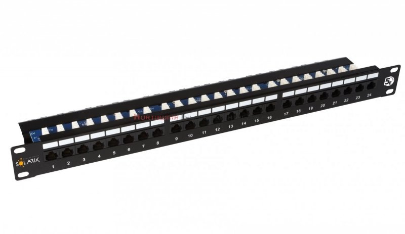 SOLARIX Patch Panel 24XRJ45 kat.5e UTP z półką, czarny 1U
