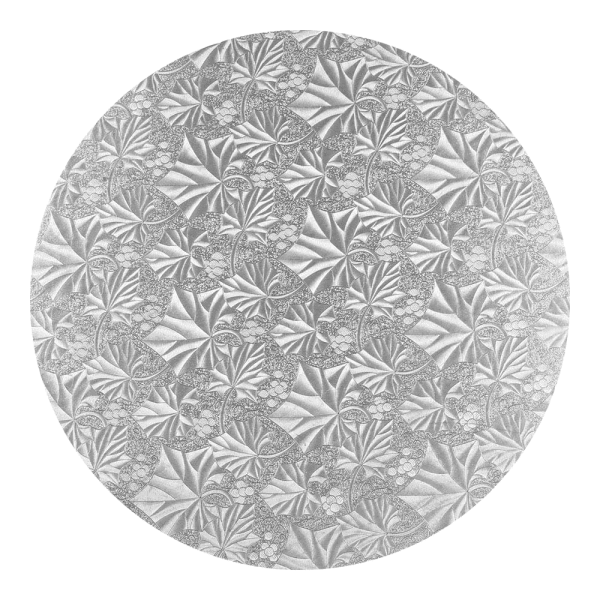Podkład pod tort okrągły gruby 1,2cm SREBRNY 25cm (wzór liście)