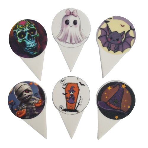 Pikery toppery HALLOWEEN duch,czaszka,kapelusz,nietoperz, na babeczki muffinki 6szt