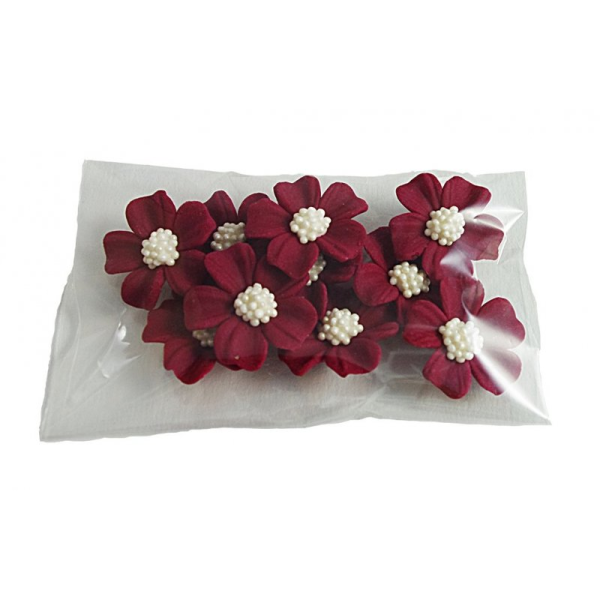 Kwiatki cukrowe na tort NIEZAPOMINAJKA (3x10szt) bordowe