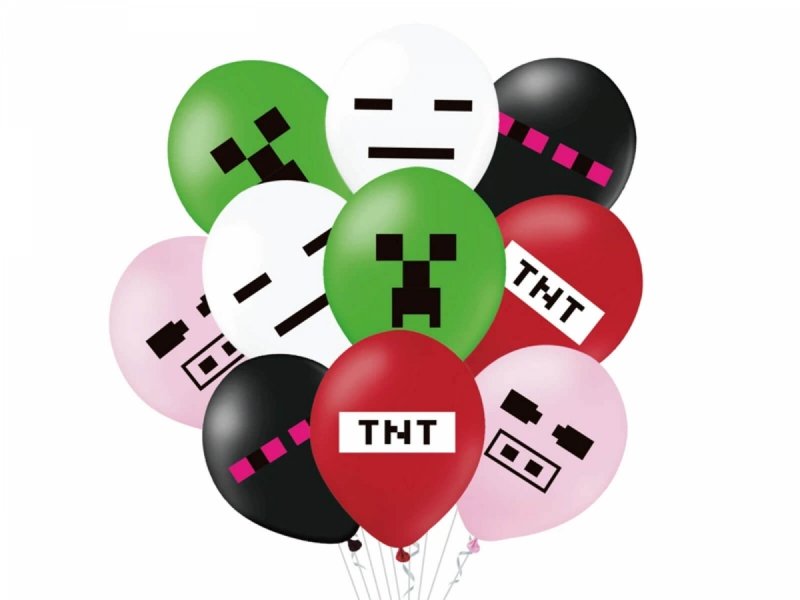 Balony 12cali mix color gamingowe piksele TNT10szt 