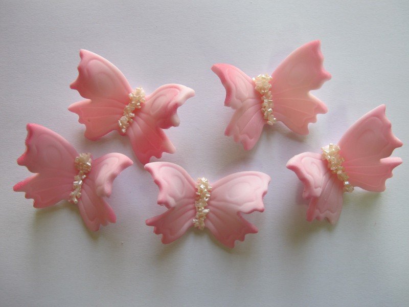 Motylki cukrowe na tort duże różowe 3D 5szt