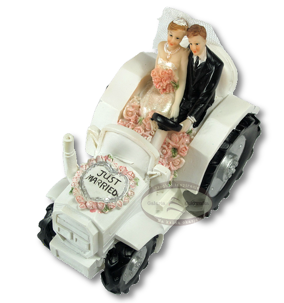 Figurka SKARBONKA na tort ślub PARA MŁODA na traktorze