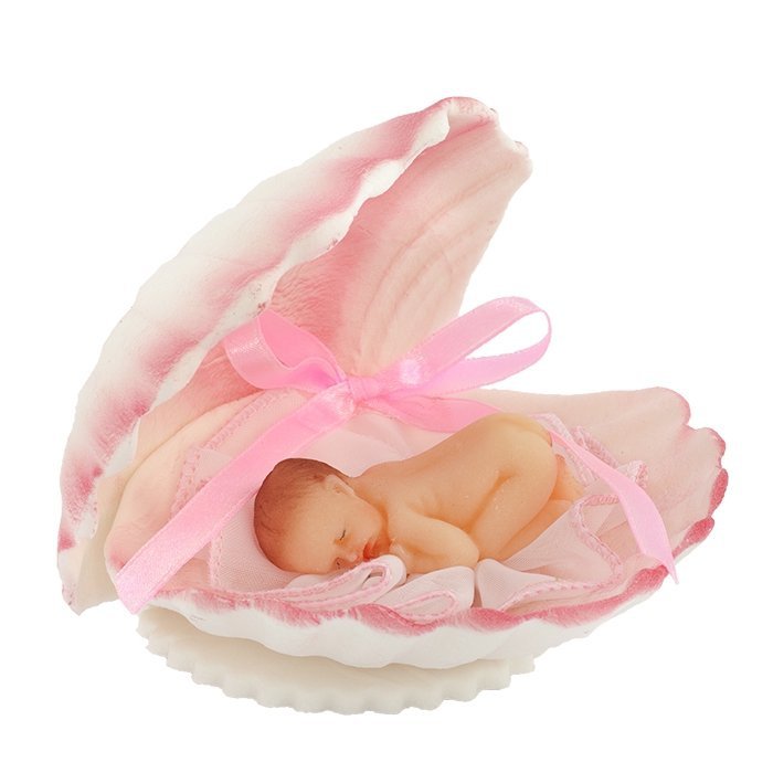 Figurka na tort BOBAS W MUSZLI chrzest baby shower różowy