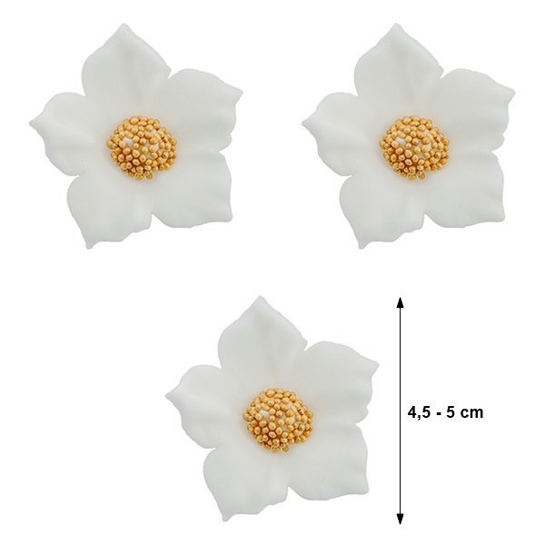 Duże kwiaty cukrowe na tort CLEMATIS białe (6 x 3szt)