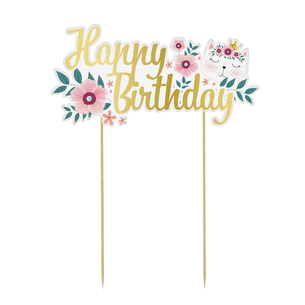 Dekoracja TOPPER na tort KOTEK Happy Birthday