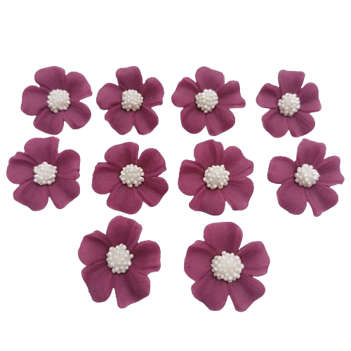 Kwiatki cukrowe na tort NIEZAPOMINAJKA (3x10szt) jagoda