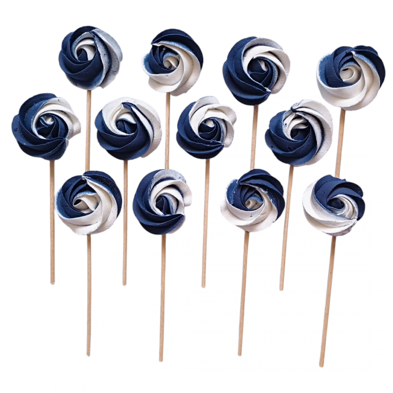 Lizaki Bezowe BIAŁO-GRANATOWE – Dekoracja na Tort i Deser  | 12szt Hokus