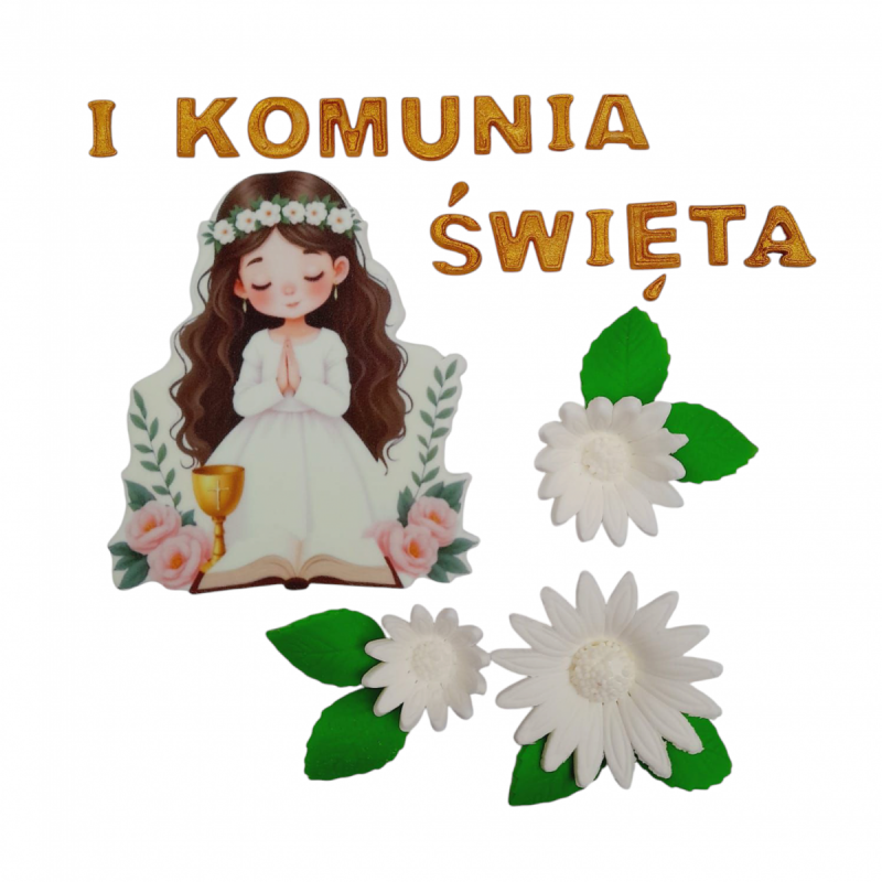 Zestaw Cukrowy na Tort KOMUNIJNY DZIEWCZYNKA I Komunia Święta