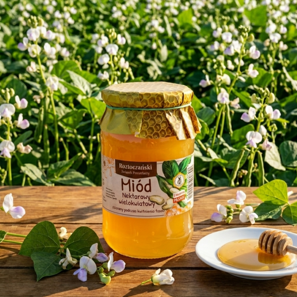 Miód wielokwiatowy zbierany podczas kwitnienia  fasoli 1000g