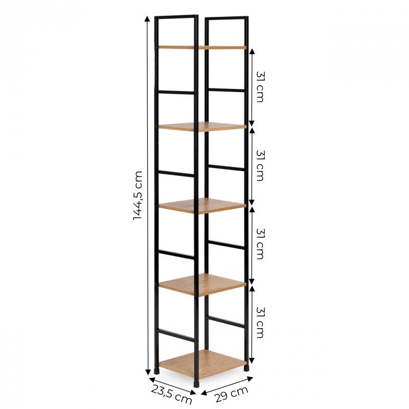 Regał drewniany nowoczesny metalowa rama LOFT 5 półek ModernHome