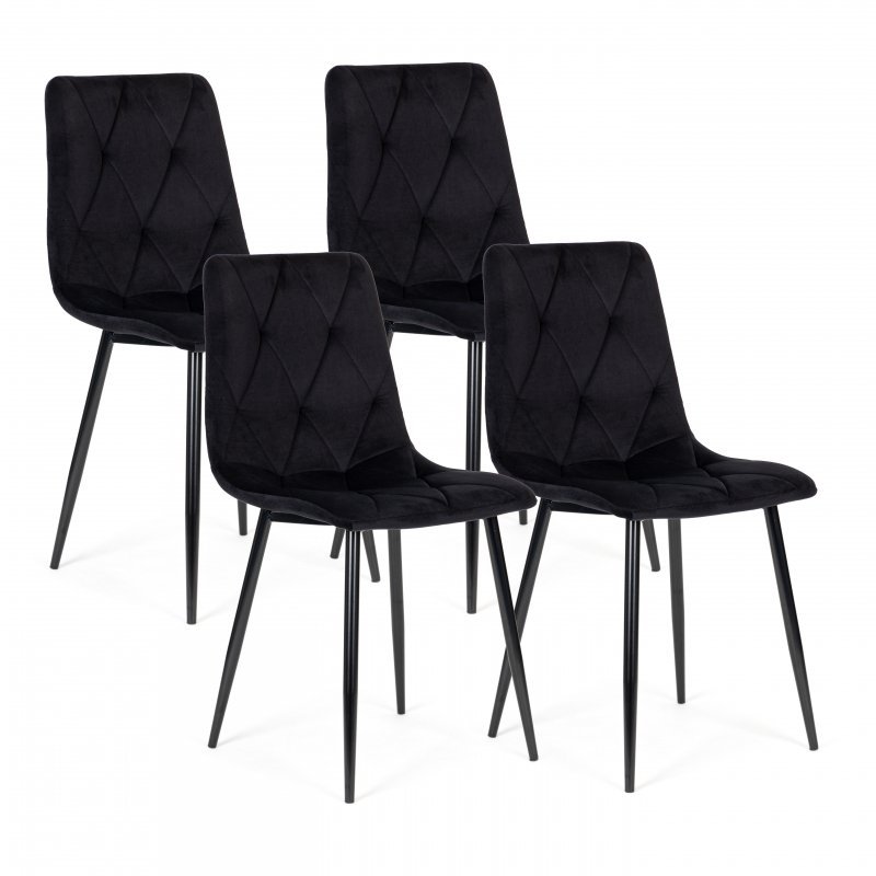 Komplet 4 krzeseł krzesło pikowane welurowe do jadalni i salonu czarne ModernHome