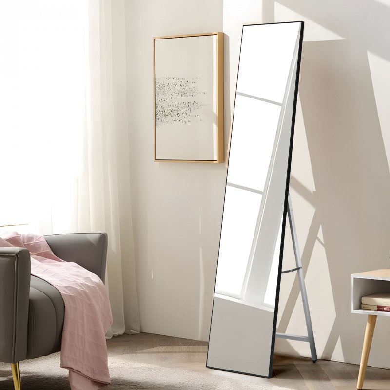 Duże lustro stojące 159 cm aluminium czarna rama  ModernHome
