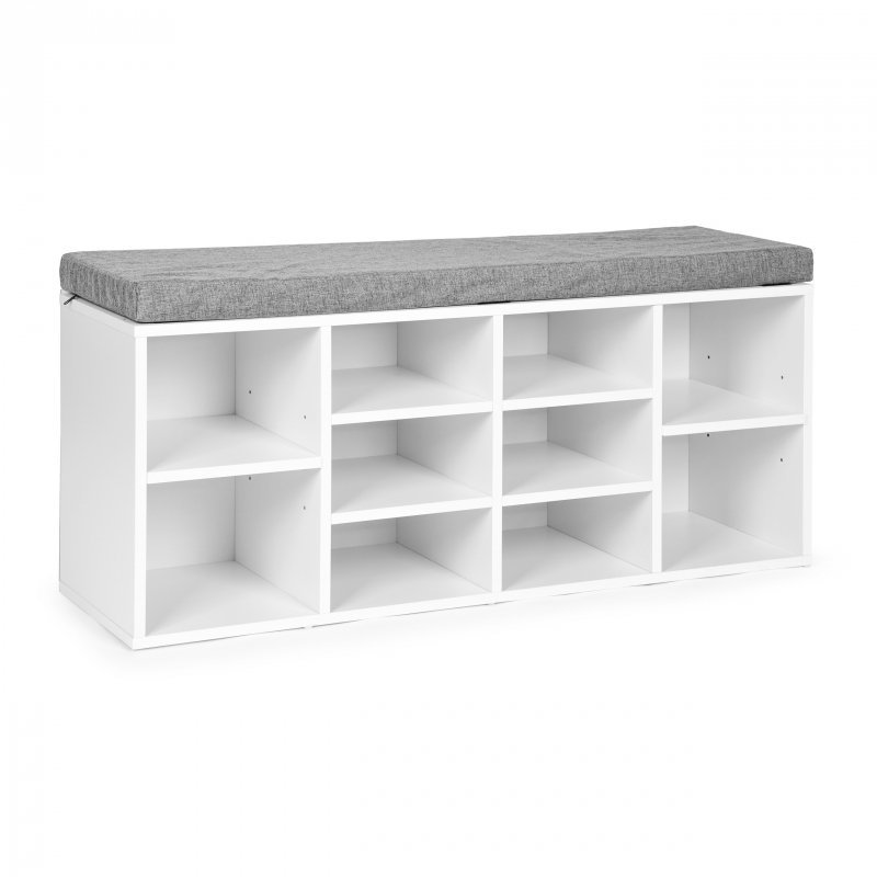 Szafka na buty z szarą poduszką 10 półek biała ModernHome
