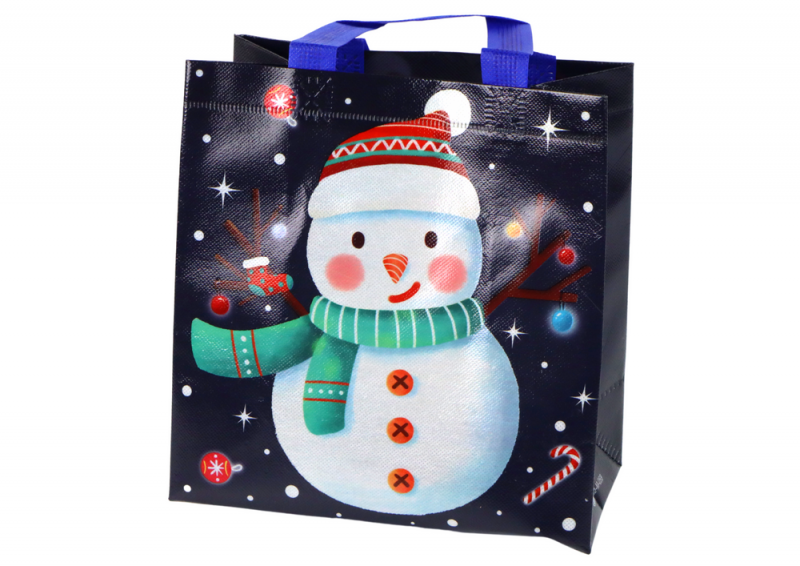 Torba Prezentowa w Ciemnym Kolorze Motyw Bałwana 23cm x 21,5cm x 11cm