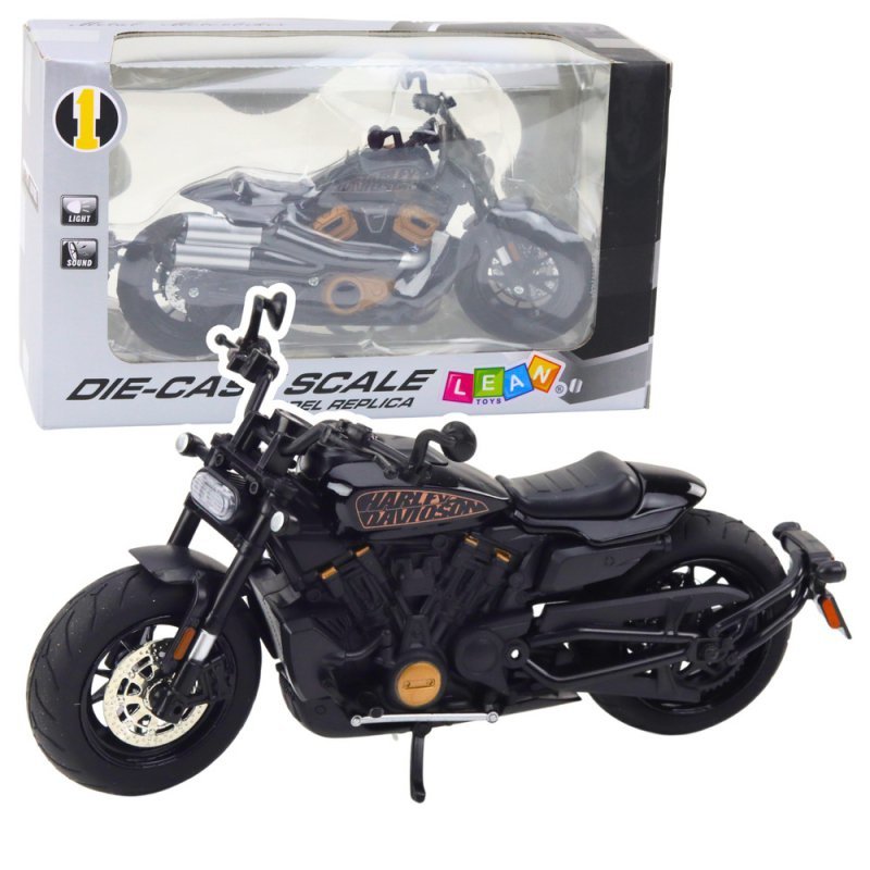 Motocykl Chopper Metalowy Światła Dźwięki Czarny Złote Elementy 1:12
