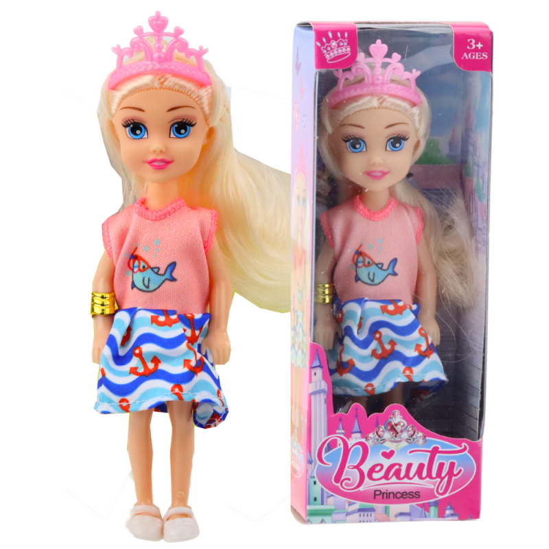 Mini Laleczka Księżniczka Z Koroną Kolorowa Sukienka 14cm Mix