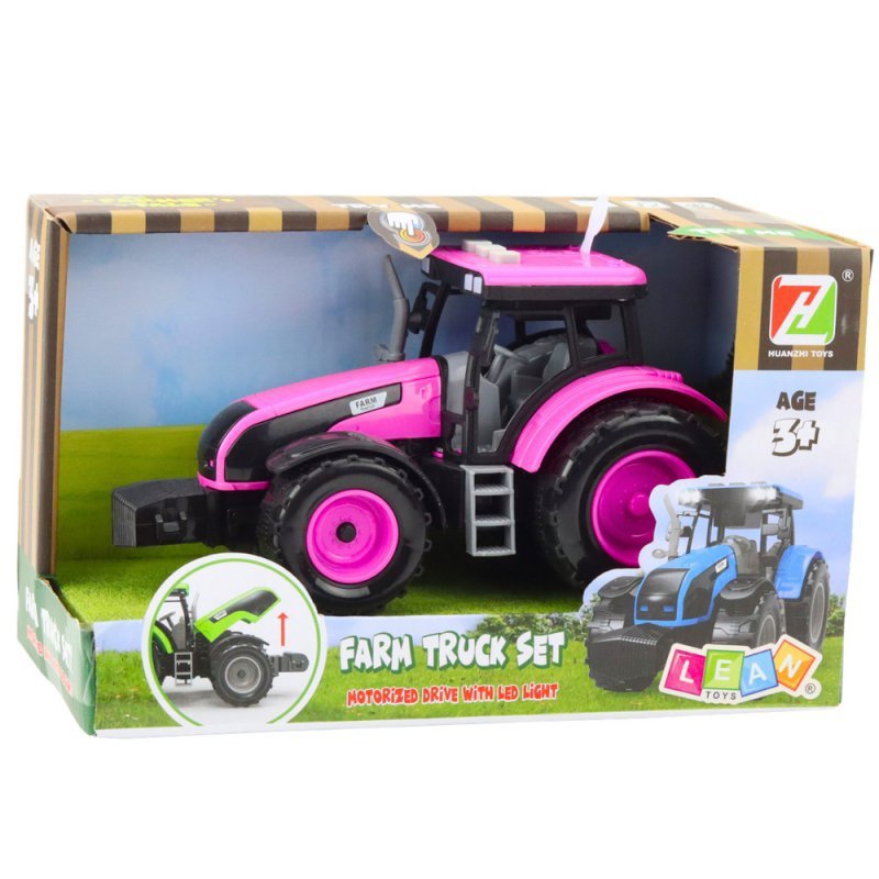 Traktor Farmerski Rolniczy Na Baterie Światła Dźwięki Różowy