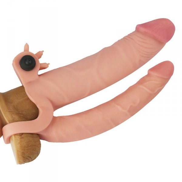 Add 1&quot;&quot; Pleasure X Tender Vibrating Double Penis Sleeve