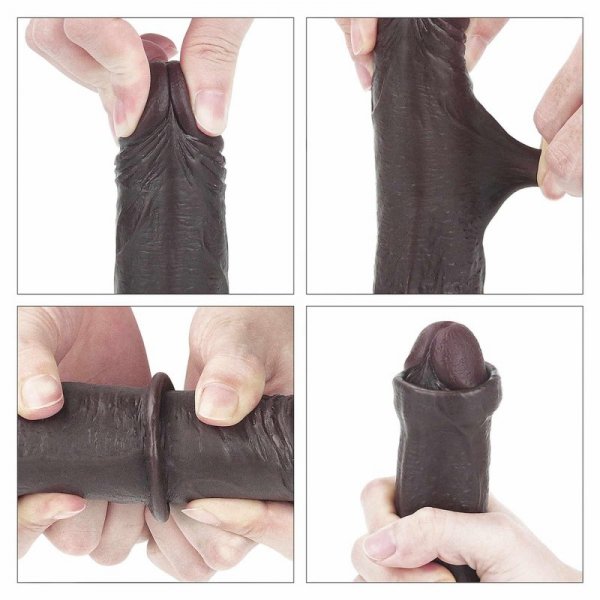 7&#039;&#039; Sliding Skin Dual Layer Dong - Black