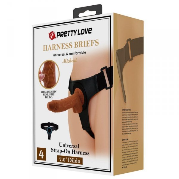 PRETTY LOVE - HARNESS BRIEFS- Micheal, Universal Strap-On, 7.0&#039;&#039; Dildo