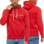 Bluza Tommy Hilfiger męska czerwona z kapturem bawełniana duże logo