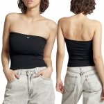 Top Tommy Jeans t-shirt damski czarny dopasowany bez ramiączek