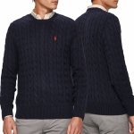 Ralph Lauren sweter męski bawełniany granatowy z wyrazistym splotem