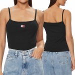 T-shirt Tommy Jeans top damski czarny dopasowany na ramiączka