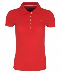 Polówka polo Tommy Hilfiger damska czerwona Slim Fit małe logo bawełniana