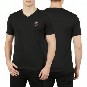 Aeronautica Militare t-shirt męski koszulka czarny z dekoldem V