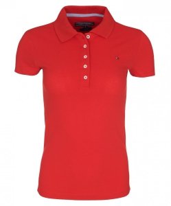 Polówka polo Tommy Hilfiger damska czerwona Slim Fit małe logo bawełniana