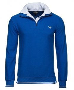 Sweter męski Emporio Armani bawełniany niebieski z kołnierzykiem