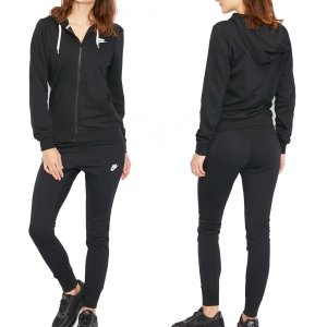 Nike komplet dresowy czarny bawełniany damski spodnie bluza z kapturem 