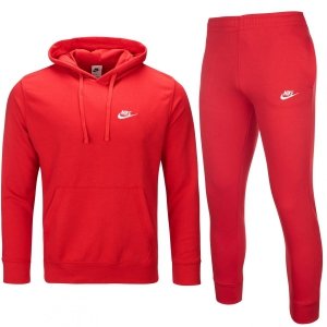 Nike komplet dresowy bawełniany męski spodnie bluza z kapturem czerwony