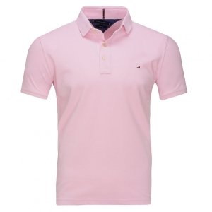 Polówka polo Tommy Hilfiger męska różowa małe logo bawełniana