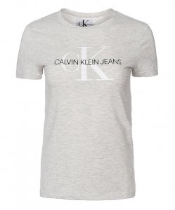 T-shirt koszulka Calvin Klein Jeans damska z okrągłym dekoldem beżowa