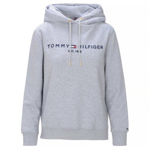 Bluza Tommy Hilfiger damska duże logo szara bawełniana z kapturem