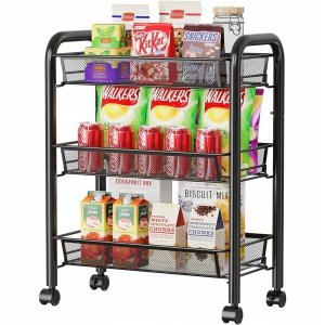 Metalowy regał 3-poziomowy na kółkach mobilny kuchenny łazienkowy czarny